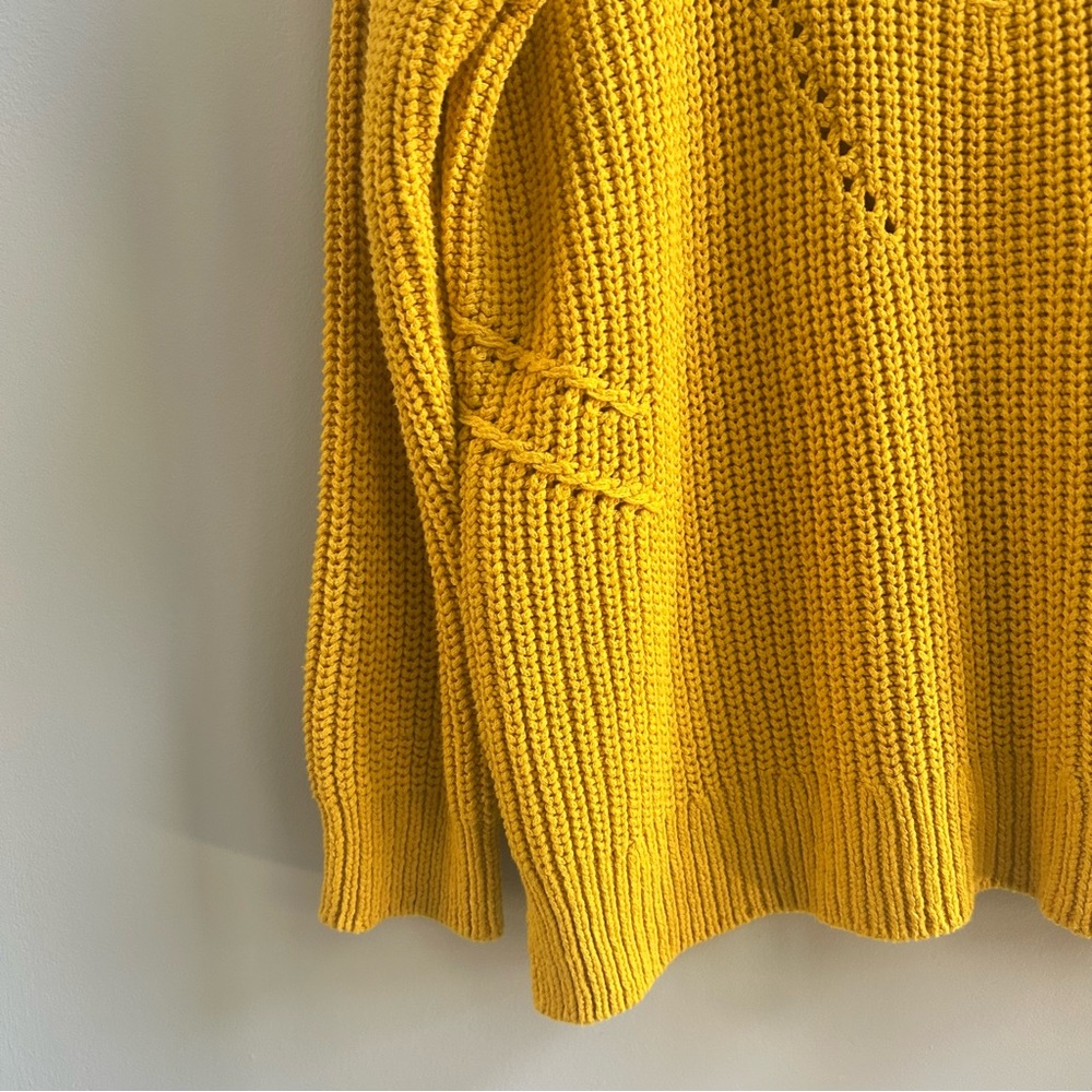 NWOT Rachel Roy Mustard Yellow Crewneck Cut-Out Chunky Knit Sweater, Size XXL - Picture 5 of 11